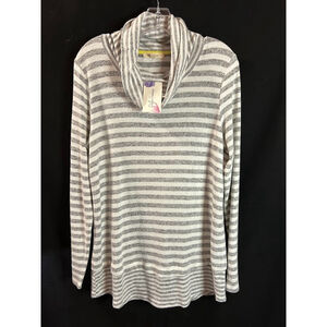 Peyton Primrose NWT EKS11584 Heather Gray White Strip Sweater Top Cowl Neck Med